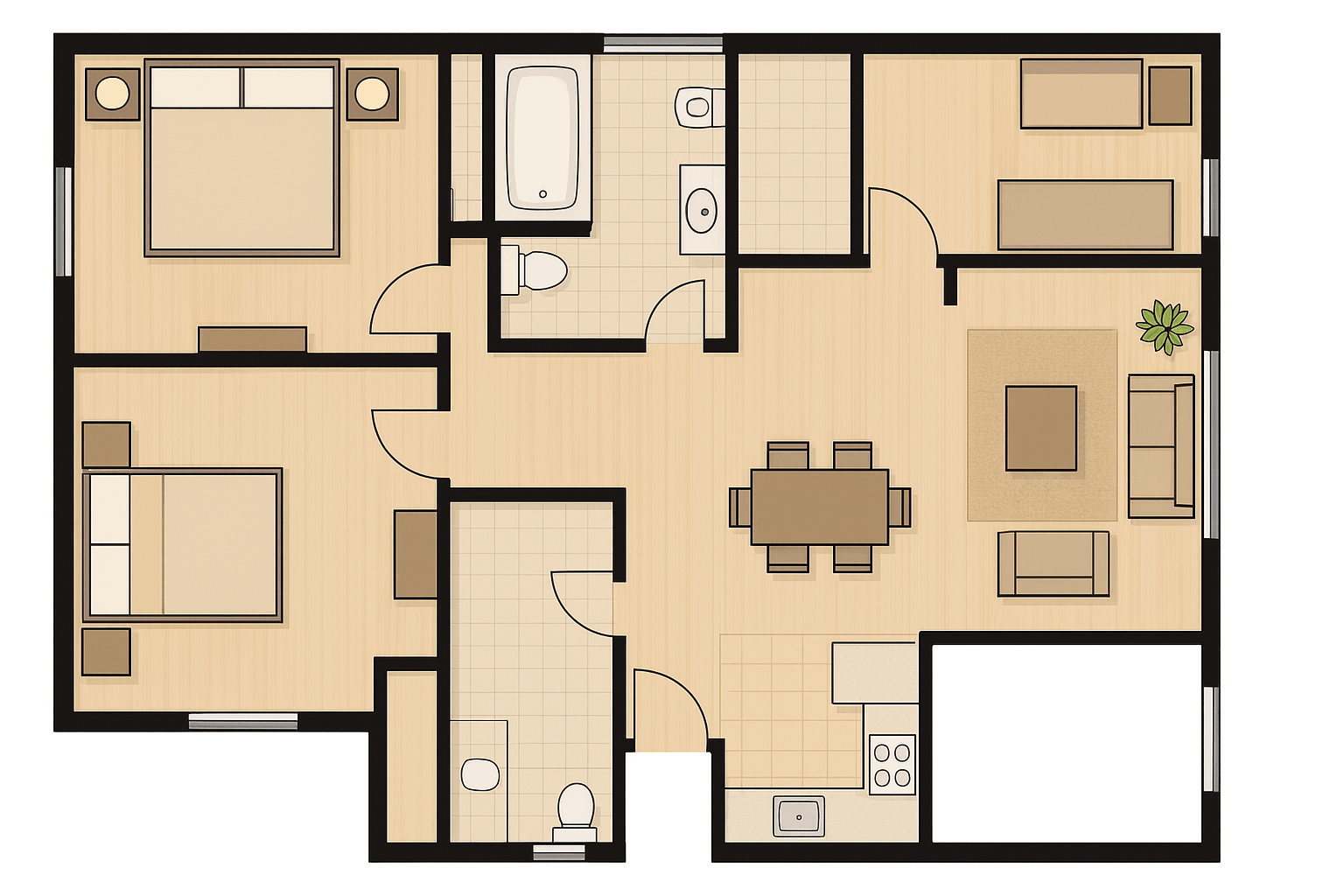 Grundriss 1-Zimmer – Vorschau
